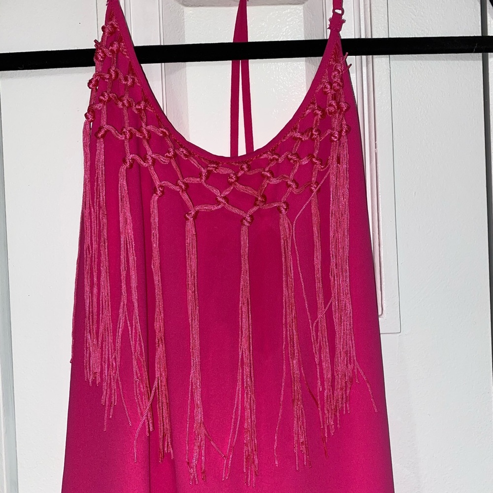 Hot pink tank with fringe